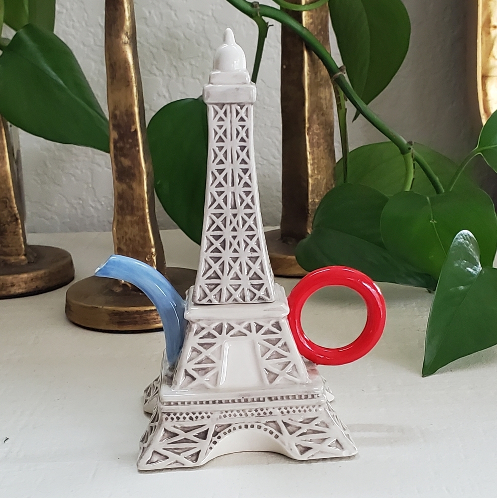 Fitz and Floyd Miniature Ceramic Eiffel Tower Tea Pot, 5.75", Vintage, EUC